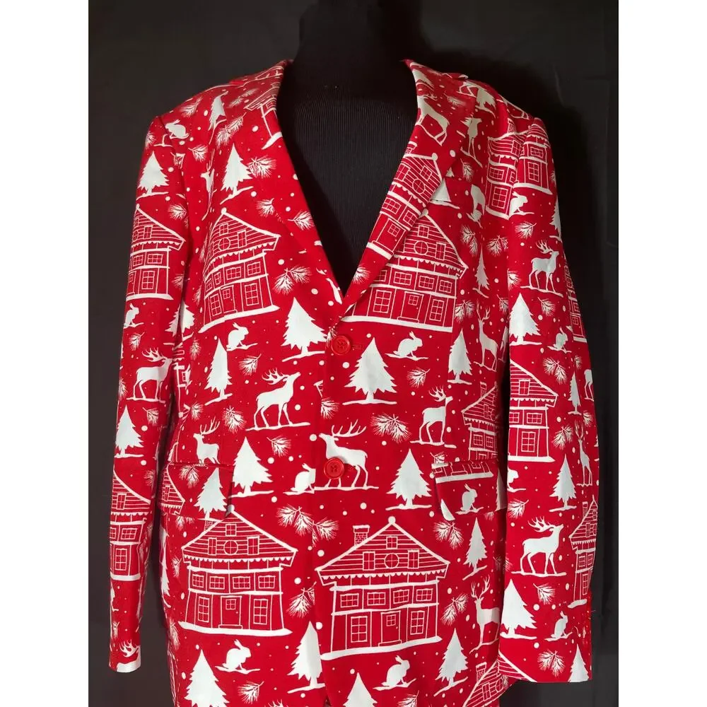 Ugly Christmas Suit, OPPOSUITS, Blazer & Trousers Red & White silhouettes